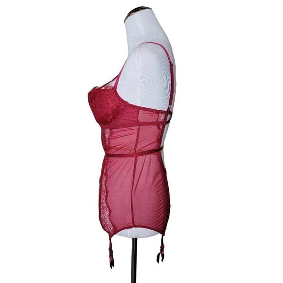 Victorias Secret Lace Sheer Underwire Corset Top With Garter Tabs 36D - Picture 14 of 15